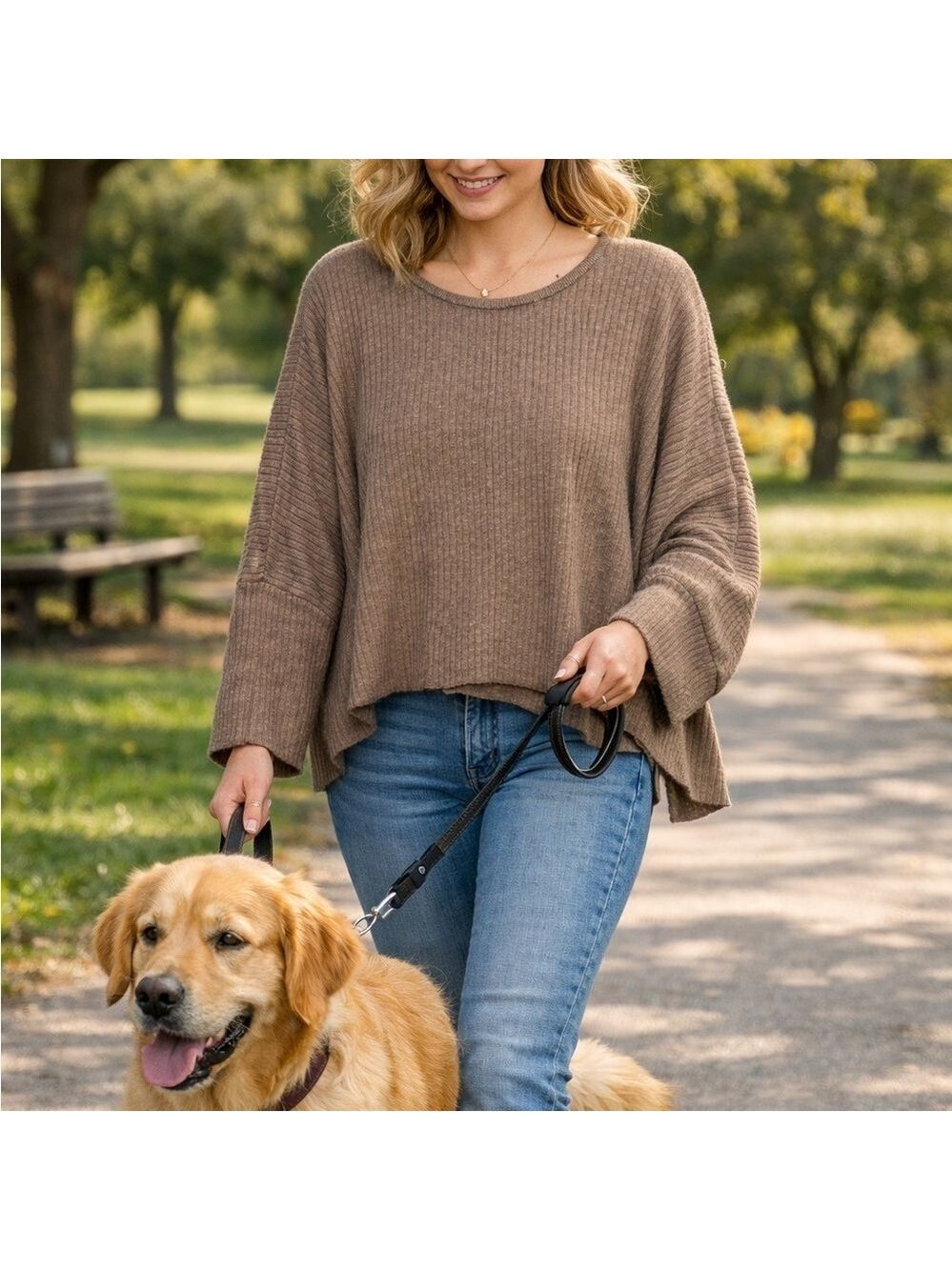 Cozy Ribbed Dark Mocha Oversized Sweater - Picture 3 of 4